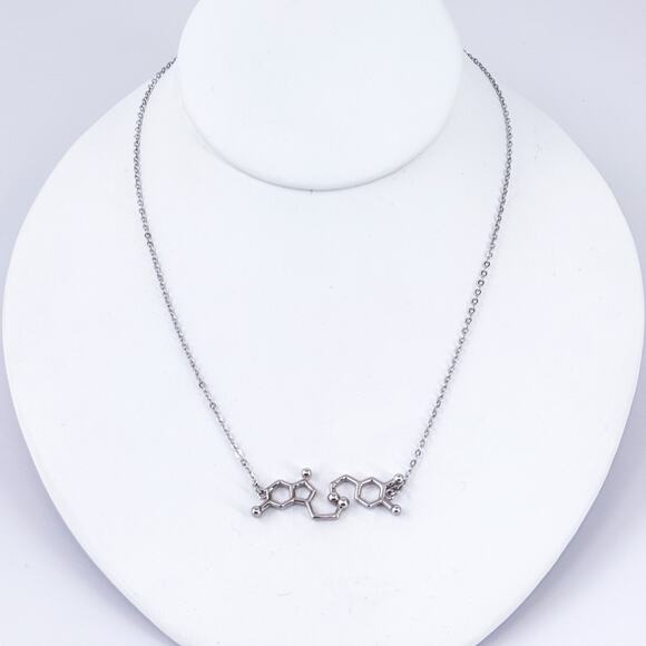 Serotonin Molecule Pendant Necklace | Sterling Silver 925 Science Jewelry - Picture 5 of 7
